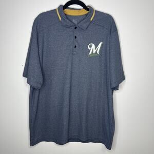 Nike Milwaukee Brewers Men's Polo Blue Gold Nike Dri Fit Golf Preppy MLB Size XL